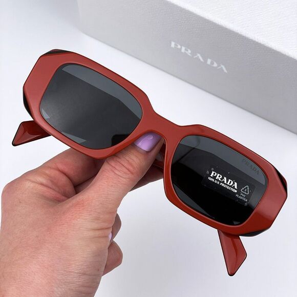 Prada PR17WS 12N5S0 Sunglasses Orange Black Dark Grey Rectangle Unisex - Picture 4 of 13